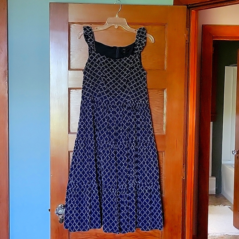 Ann Taylor Blue and White Ruffled Sleeveless Dress